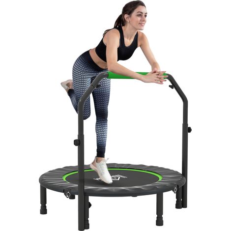 40 Inch Foldable Mini Fitness Trampoline with Adjustable Foam Handle for Home Workout - Green Color
