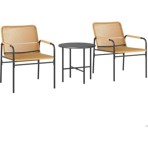 Salon de jardin 3 pièces, ensemble salon de jardin avec 2 fauteuils en rotin pe et table basse, acier résistant à la rouille, jaune (1/5)