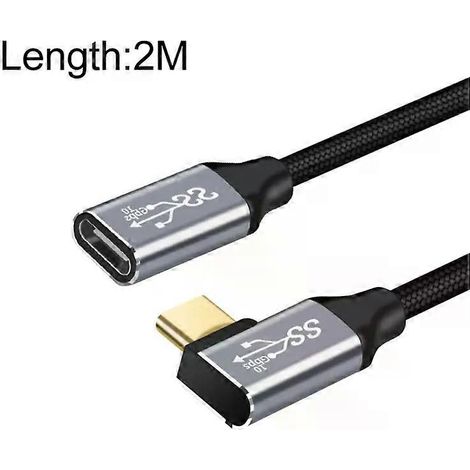 Câble d'extension USB-C coudé de 2 m, 10 Gbit/s, pour la charge et le transfert de données. (1/2)
