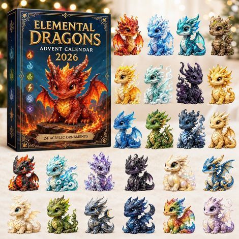 Dragon élémentaire calendrier avent 2026 2D boîte surprise