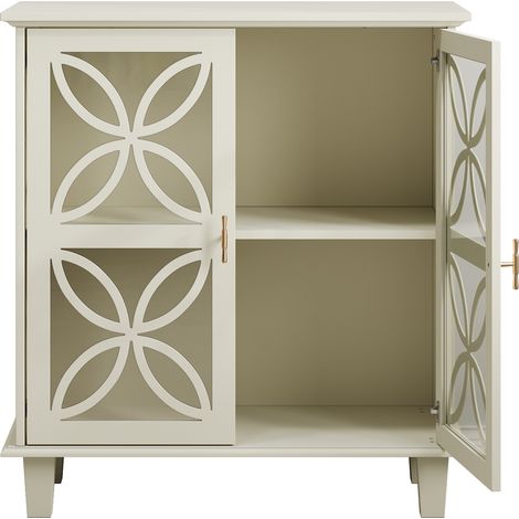 Aparador con estantes ajustables y puertas de vidrio templado color crema HOMVRA (1/4)