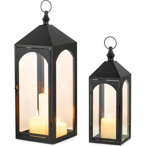 Lot de 2 lanternes d'extérieur résistantes aux intempéries pour balcon, jardin, noir, XXL (1/5)