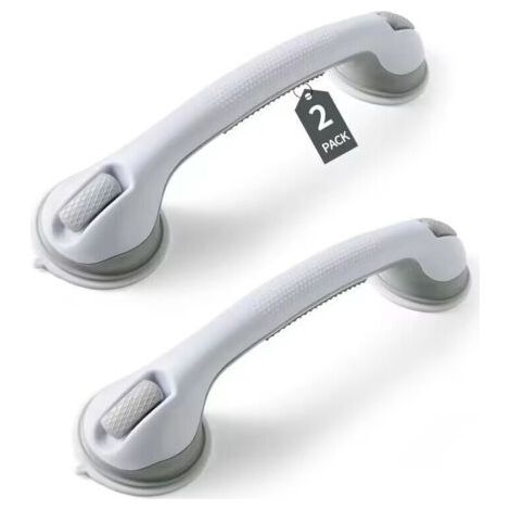 Lot de 2 barres d'appui pour salle de bain et douche, poignée de douche robuste à ventouse de 40 cm, rampes de baignoire amovibles et étanches gris blanc pour femmes âgées et enceintes (1/5)