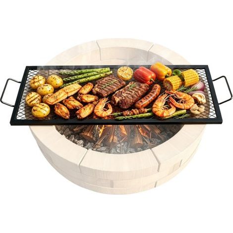 Grille de Cuisson Rectangulaire 111x38 cm Grille de Barbecue en Acier Capacité de Charge de 20 kg Matériel Ustensile avec Marque en X pour Foyer Braséro BBQ Grillade Pique-Nique Camping Jardin (1/4)
