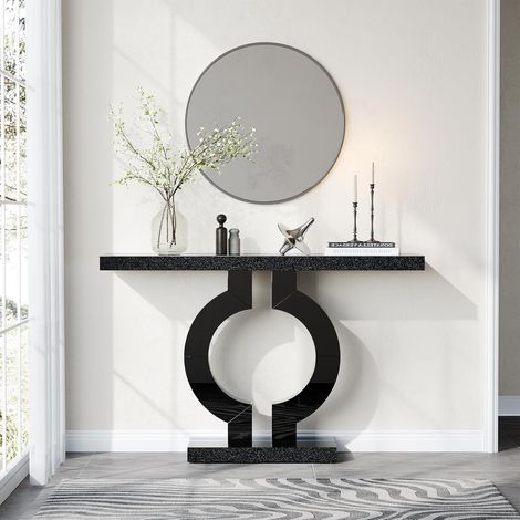 Tribesigns 43-Inch Mirrored Console Table with O-Shaped Base, Modern Entryway Table Glass Sofa Table with Mirror Finish, Rectangle Narrow Accent Foyer Table for Living Room Hallway Entrance (Black)