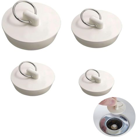 4 Pièces Bouchon de Vidange, Universels Bouchon Bain Caoutchouc, Blanc Bouchons d'Évier en Caoutchouc avec Anneau de Suspension, pour Cuisine, Salle de Bain(4 Tailles) (1/5)