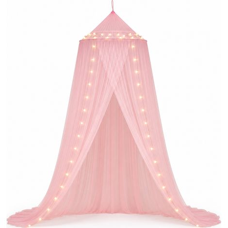 Moustiquaire Ciel de Lit Rose avec Lumière pour Lit 1,5 m (1/5)