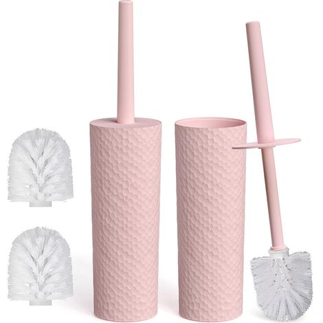 Lot de 2 brosses WC fermées et support avec 2 têtes de rechange Rose (1/5)