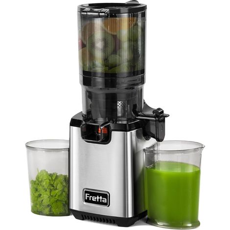 Extracteurs de Jus à Mastication Lente, Grande Goulotte d'Alimentation de 135mm pour Fruits et Légumes Entiers, Presse-agrumes Automatique Facile à Nettoyer, Sans BPA, 250W (Argenté) (1/5)