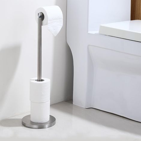 Freistehender Toilettenpapierhalter aus Edelstahl, faltbarer Toilettenpapierhalter mit stabilem Sockel, Aufbewahrungsspender (silber) (1/5)