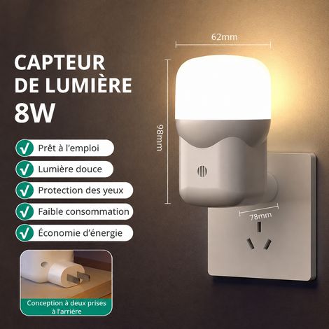 Veilleuse LED Murale Enfichable 8W Capteur Son et Lumière Éclairage Blanc 220V 8w réf 8788 126 g – Livraison gratuite