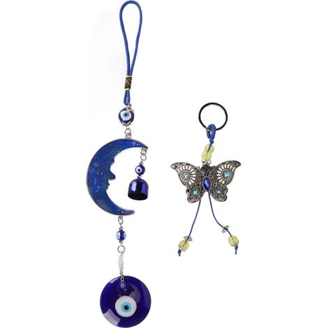 Porte-bonheur mural papillon lune bleue yeux pendentif décoration murale amulette cadeaux bénédiction (1/5)