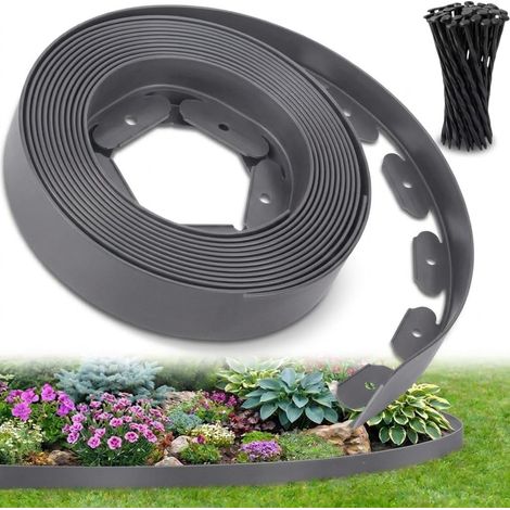 Bordure Jardin extérieur Flexible, Bordure de Jardin Plastique résistante 5 mm, délimiteur Gazon allées parterres, Installation Facile avec 30 piquets (Gris, 10 mètres) (1/5)
