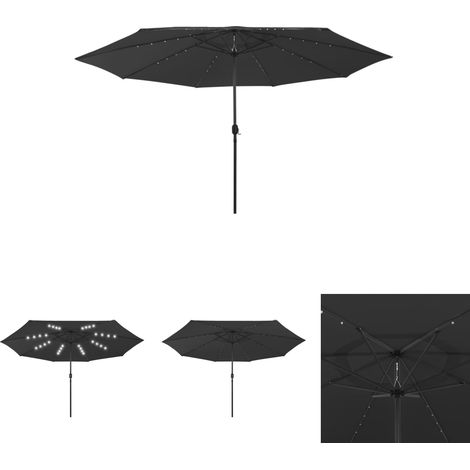Sonnenschirm mit LED-Leuchten und Metallmast 400 cm Schwarz (1/5)