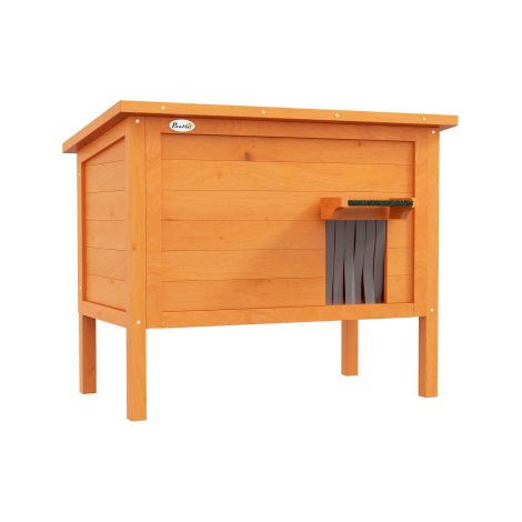 Niche en bois pour chat avec rideau de porte, extérieure, isolée, surélevée, pour petits animaux, orange, 60 x 60 x 81,5 cm