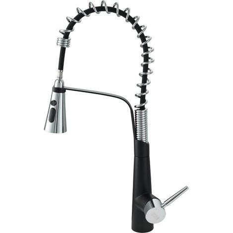 Pre-rinse Pull Down Kitchen Faucet,Black+Chrome (1/5)