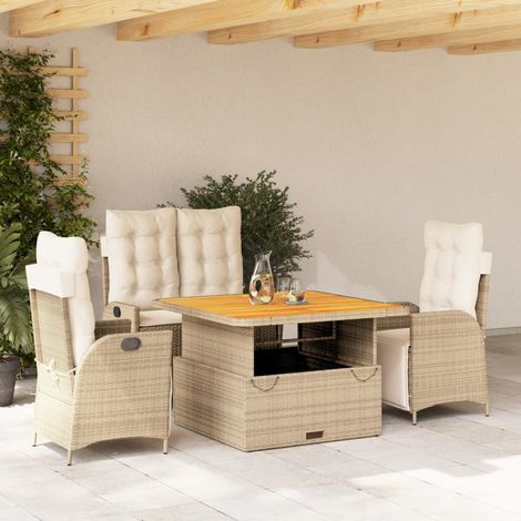 Ensemble à manger de jardin coussins 4 pcs-Salon de jardin beige résine tressée 762292 (1/5)