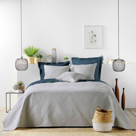 Couvre-Lit & 2 Housses de Coussin "Romane" 240x260cm Gris