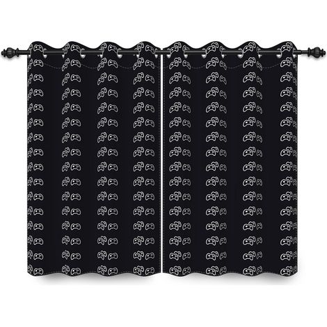 107x160cm Rideau à œillets pour Gamer Enfants Ados Salle Informatique Manette Jeu Motif Noir Cloisons Occultantes Rideaux pour fenêtres Garçon Chambre Salle de Jeux Salon,2 Panneau - 107L X 160H cm (2 (1/5)