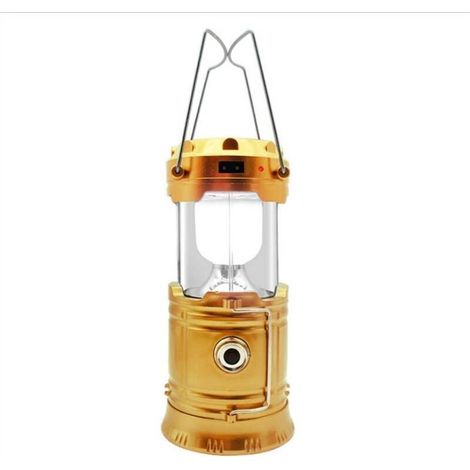 Lanterne de camping solaire rechargeable à LED, double éclairage, idéale pour le camping, la pêche, la randonnée, polyvalente, câble de chargement USB inclus (doré)