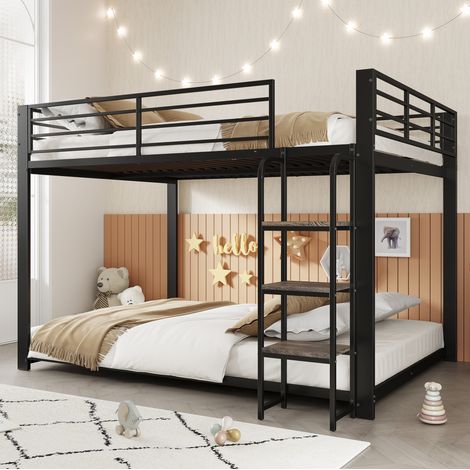 Letto a castello 140x200 cm per bambini con scala in legno antiscivolo, struttura in metallo silenziosa - nero (1/5)