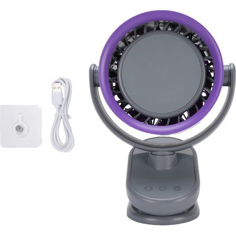 Bladeless tiltable desk fan, 100 speeds, 4000 mAh battery, USB, purple/grey (1/5)
