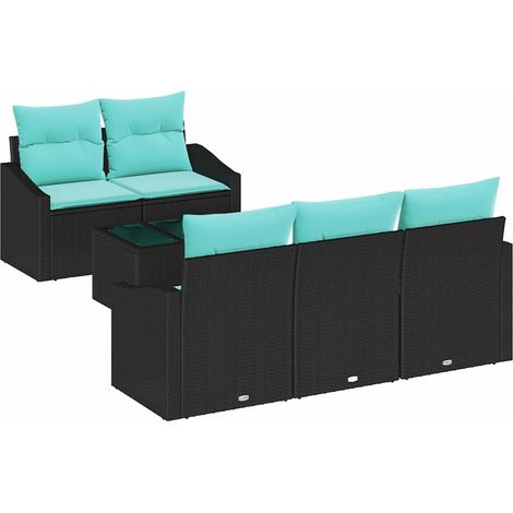 Sofa Set with Cushion 6 pcs Black and Turquiose Poly Rattan vidaXL (1/5)
