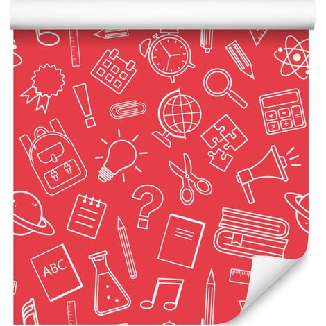 Papier peint Fournitures scolaires Corail et Rouge pour salon et chambre 50x1000 cm (1/5)