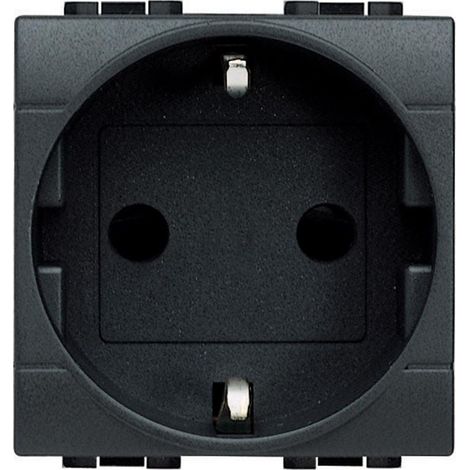 Prise 2P+T 2 Modules 16A 250V AC Branchement à Vis BTicino Living Light L4141 Anthracite