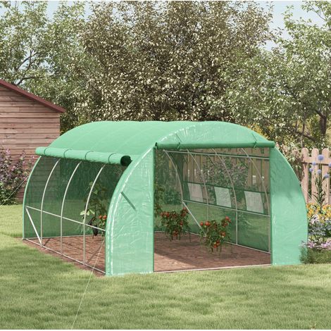 Serre tunnel de jardin 3,97 x 3 x 2 m, grande serre walk-in avec porte zippée, 8 fenêtres, protection UV et structure en métal galvanisé - CHICFURN (1/5)