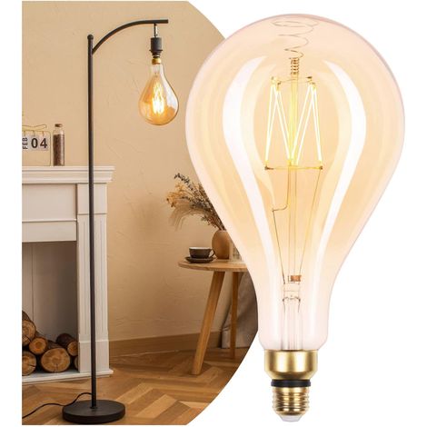 Übergroße LED-Glühbirne im Edison-Stil aus bernsteinfarbenem Glas, dimmbar, Vintage-Design, 2000 K warmweiß, E26, 7 W