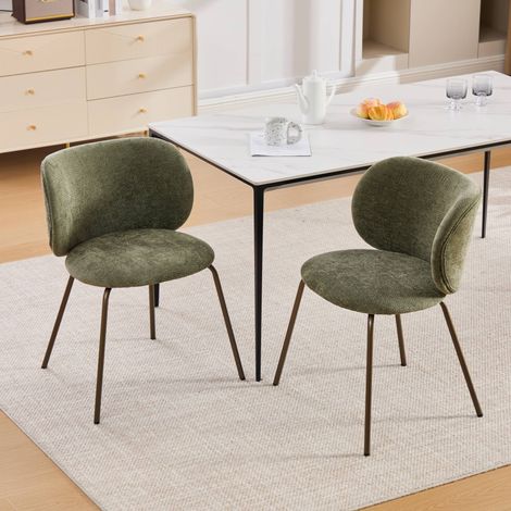 Set di 2 sedie da pranzo, sedie ergonomiche da cucina e confortevoli sedie da soggiorno in tessuto chenille con gambe in metallo color bronzo, Verde (1/5)