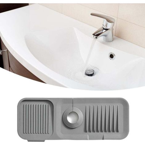 Tapis de robinet en silicone pour évier, accessoire sûr, propre et inodore pour cuisine et salle de bain, gris foncé (1/4)