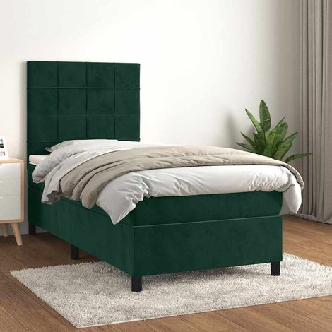 Cama box spring con colchón terciopelo verde oscuro 100x200 cm