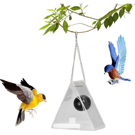 Intelligenter Vogelfutterspender, ideal für Zuhause, Garten und Terrasse Außenfutterspender mit Echtzeitüberwachung, HD-Kamera, WLAN, transparenter und dreieckiger Form. (1/5)