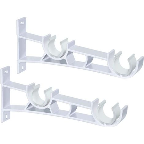 Lot de 2 supports de tringle à rideaux doubles en métal robuste pour tringle à rideaux de 25 à 28 mm Blanc (1/5)