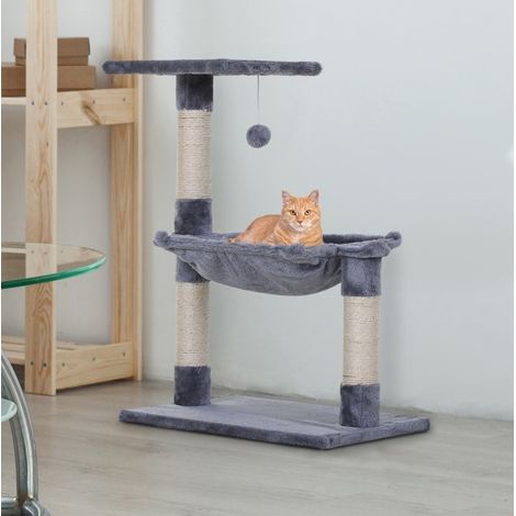 Katzenbaum 50 x 36 x 70 cm aus Spanplatte, grau, mit Hängematte – MEUBLIV (1/5)