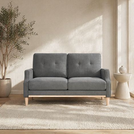 Divano a 2 posti 135x72x85 cm in legno e tessuto grigio scuro, moderno per soggiorno FloraGrace (1/5)