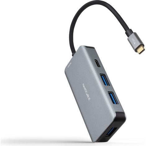 Dock Hub Usb-c 3xusb3.0+usb-c+usb-c Pd 100w Grigio Nanocable 10.16.1005