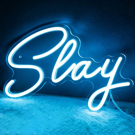 Enseigne néon « Slay » – Déco LED cool pour chambre « Preppy », salle de jeux ou bureau idéale pour club, pub, bar ou centre de jeux – Veilleuse USB (11,8 x 8 pouces) (1/5)