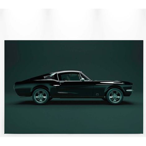Tableau voiture ancienne noire sur fond vert | Tableau moderne chambre adulte | Tableau sur toile chambre garçon & ado 0,9 x 0,6 m (1/5)