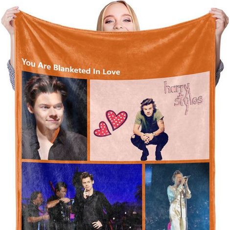 Couverture étoilée personnalisée Harry Styles - Modèle BL601G-5, 140x200 cm, motif star, plaide décorative pour lit ou canapé. (1/3)