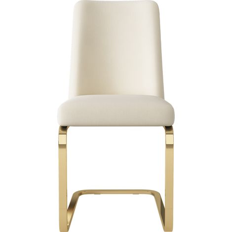 Chaise de salle à manger en velours beige avec pieds en métal doré, lot de 2 (1/5)