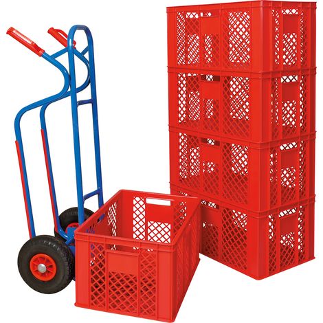BRB Transportkarre aus Stahl + 5 Eurostapelbehälter durchbrochen 600x400x320 mm (1/3)