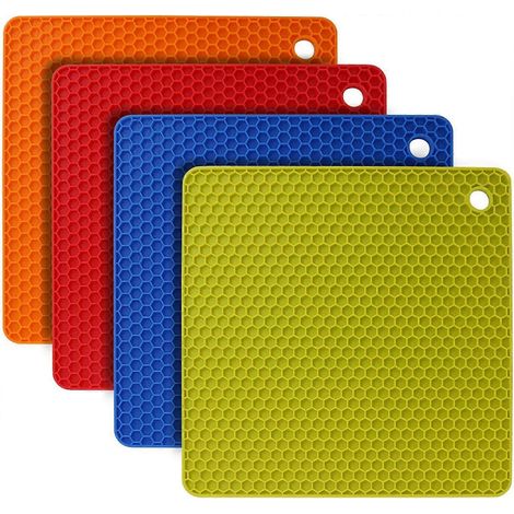 Tapis d'évier, 18,6 x 18,6 cm - Dessous de plat antidérapant en silicone - Résistant à la chaleur jusqu'à 250 °C - Ouvre-casseroles et dessous de plat - Lot de 4 tapis de cuisine et salle à manger (1/5)