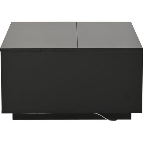 Tavolino da salotto quadrato 70x70x38 cm nero con piano sollevabile, LED e cassetto (1/5)