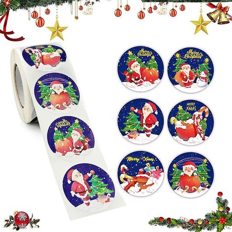 500 Pcs Rouleau D'autocollants De Nol,nol Cadeau Autocollants,autocollants De Noel,nol Autocollants De Vacances,autocollants De Nol Ronds,pour Dcor De (1/5)