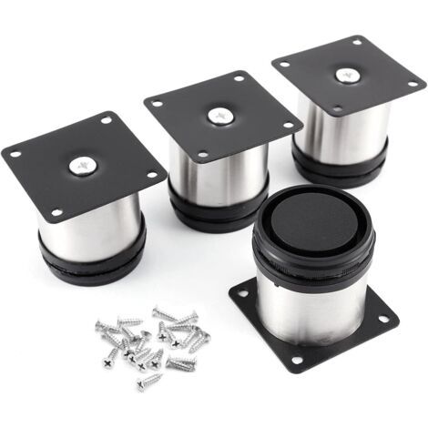 Lot de 4 pieds de meubles réglables en métal - En acier inoxydable - Hauteur réglable - Noir - 6 cm (1/4)