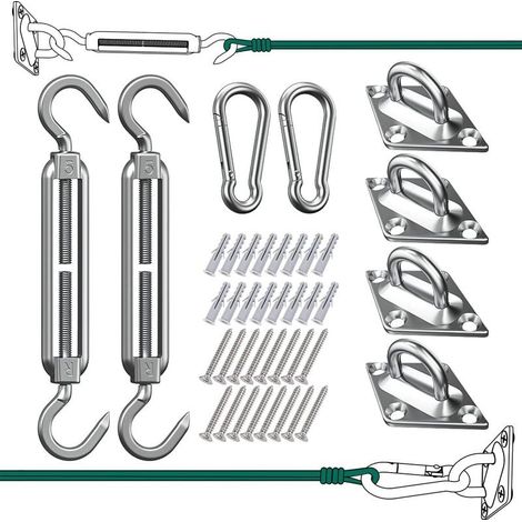 Kit de Fixation pour Voile d'Ombrage - 304 Inoxydable Voile d'Ombrage, Kit de fixation Voile d'ombrage pour Triangle, Carré & Rectangle, Heavy Duty antirouille Soleil Voile D'ombrage Kit de Fixation (1/5)