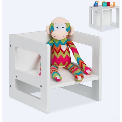 Relaxdays Children's Chair, Convertible Stool, 2 Seat Heights, with Armrests, HWD: 30x30x30 cm, Kids' Table, MDF, White (1/5)
